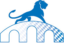 Logo: Blauer Löwe auf Bayernfarben